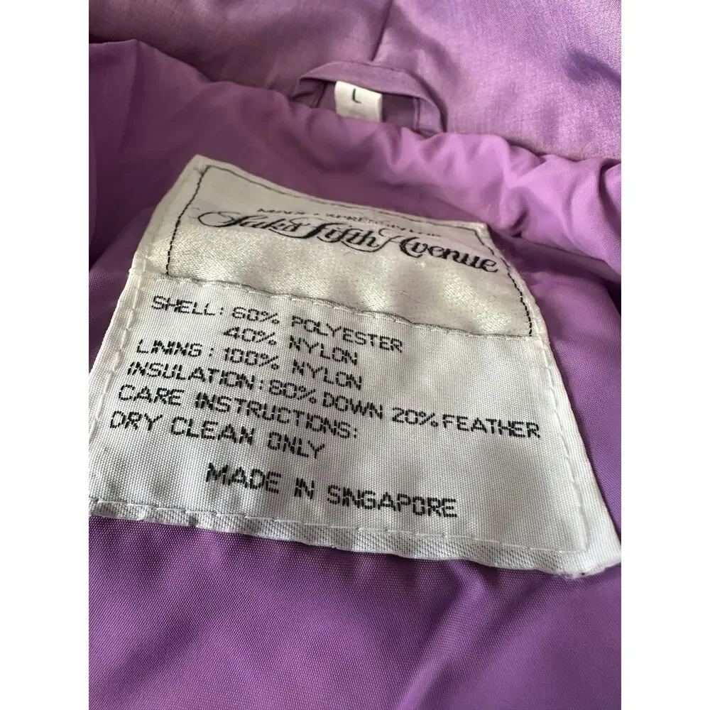Vintage Saks Fifth Avenue Purple Long Puffer Coat Down Feather Women’s Large - Picture 16 of 16